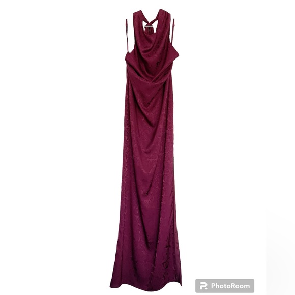 BHLDN Fame and Partners Chrisley Jacquard Halter Dress in Dark Berry - Picture 4 of 14